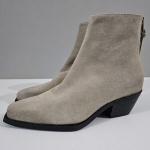 NEW All Saints Lenora Goring Ankle Bootie Womens 7 Taupe Gray Suede Zip Up